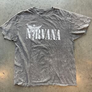 Vintage Y2K Nirvana Utero Charcoal Grey Mineral-Washed Cotton Graphic Tee Large